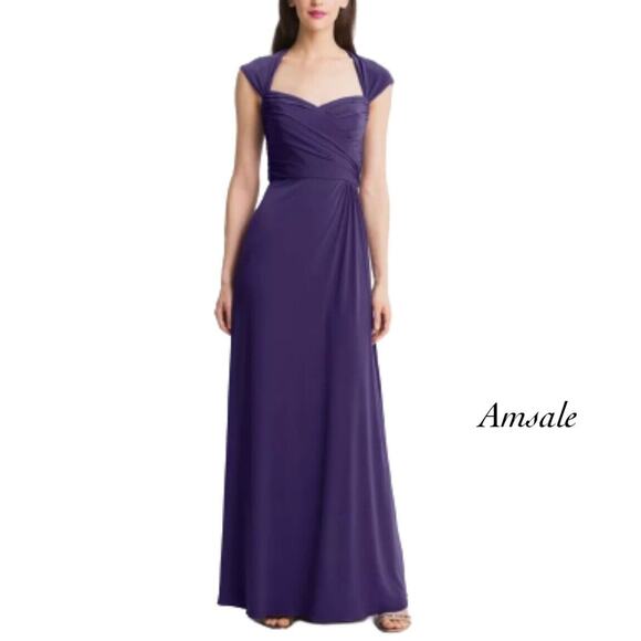 Amsale Purple Back Cutout Full Length Sleeveless Gown NWOT Size 2 - Picture 1 of 8